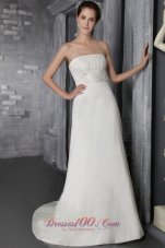 Simple Empire Strapless Brush Train Taffeta Appliques Wedding Dress