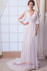 Beautiful Empire V-neck Court Train Chiffon Beading Wedding Dress