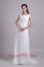 Modest Empire Scoop Brush Train Chiffon Wedding Dress with Beading