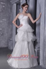 Popular A-Line / Princess Strapless Floor-length Organza and Taffeta Hand Flower Wedding Dress