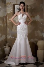 Fashionbale Mermaid Strapless Court Train Satin Appliques Wedding