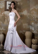 Gorgeous Mermaid Strapless Court Train Satin Hand Made Flower Wedding Dress