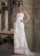 Elegant Wedding Dress Column Strapless Ruch Brush Train Chiffon