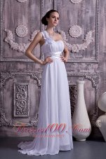 Lovely Empire Wedding Dress One Shoulder Court Train Chiffon Ruch