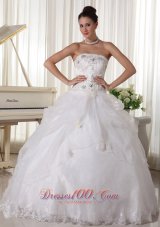 Beaded Over Up Bodice and Pick-up Ball Gown For Custom Made Bridal Gown With Strapless Organza