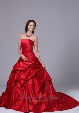 Wine Red Pick-ups Ball Gown Wedding Dress With Court Train In 2013