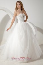 White Ball Gown Strapless Wedding Dress Beading Floor-length Tulle