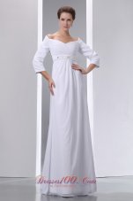 Popular Empire Off The Shoulder Plus Size Wedding Dress Floor-length Chiffon Beading and Ruch