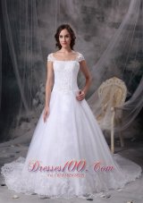 Customize Wedding Dress A-line Square Satin Lace Court Train