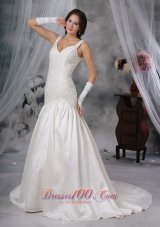 Exquisite A-Line / Princess Straps Court Train Taffeta Beading Wedding Dress