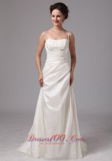 Clasp Handle Spaghetti Straps Brush Train Wedding Dress With Beading ang Ruch For Custom Made In Evans Georgia
