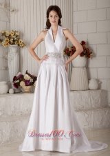 Gorgeous Wedding Dress A-line / Princess High-neck Beading Court Train Taffeta