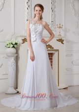 Wonderful A-line Wedding Dress One Shoulder Appliques Court Train Chiffon