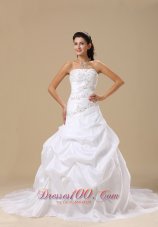 Embroidery Decorate Up Bodice Chapel Train Pick-ups Taffeta A-line 2013 Wedding Dress