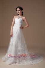 Popular A-line Wedding Dress Tulle Lace Brush Train
