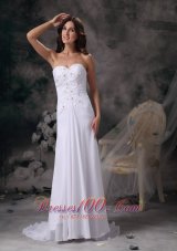 Romantic Column Sweetheart Wedding Dress Chiffon Beading Brush Train