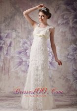 Exquisite Column Straps Lace Wedding Dress Bow Floor-length