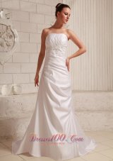 Taffeta Appliques With Beading and Ruch Low Cost Wedding Dress With Court Train A-line