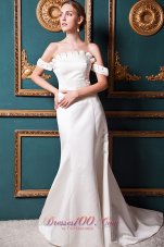 Beautiful A-line Off The Shoulder Court Train Satin Wedding Dress