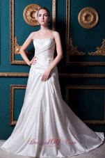 Modest A-line Strapless Court Train Taffeta Appliques Wedding Dress