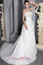 Romantic Column / Sheath Strapless Court Train Taffeta Beading Wedding Dress