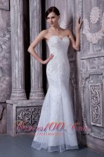 White Mermaid Sweetheart Floor-length Elastic Woven Satin and Organza Beading Prom Dress