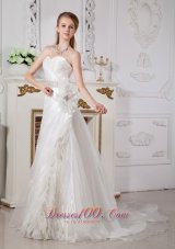 Classical A-line Sweetheart Wedding Dress Court Train Organza Beading