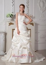 Wonderful Ivory One Shoulder Appliques Wedding Dress Court Train Taffeta