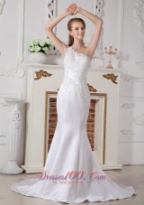 Informal Wedding Dress Mermaid One Shoulder Court Train Satin Lace