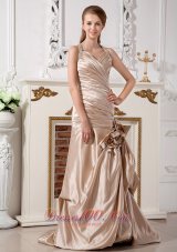 Champagne Perfect Wedding Dress Mermaid Halter Brush Train
