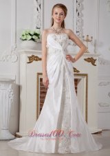 Affordable A-line Sweetheart Wedding Dress Court Train Taffeta Ruch