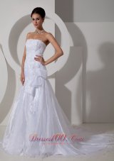 Lovely Mermaid Strapless Court Train Organza Appliques Wedding Dress