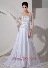 Romantic A-line Strapless Wedding Dress Court Train Satin Embroidery