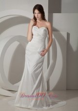 Elegant Ruched Wedding Dress Column / Sheath Sweetheart Court Train Taffeta