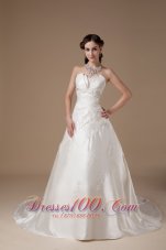 Ivory A-line Strapless Wedding Dress Appliques Satin Court Train