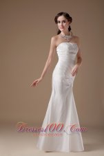 Custom Made Column Strapless Low Cost Wedding Dress Satin Appliques Floor-length