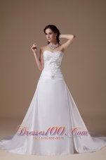 Popular A-line Wedding Dress Sweetheart Satin Embroidery Court Train