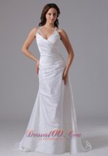 2013 Halter Ruched Bodice and Beading Wedding Dress With Brush Train