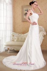 Beautiful A-line / Princess Straps Court Train Chiffon Beading Wedding Dress