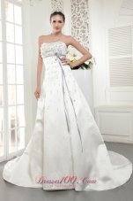 Modern A-line / Princess Strapless Court Train Satin Beading Wedding Dress