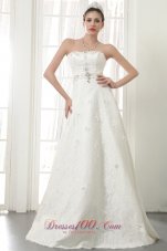 Beautiful A-Line / Princess Strapless Floor-length Lace Beading Wedding Dress