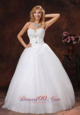 Beaded Decorate Sweetheart Neckline Tulle Floor-length A-line 2013 Wedding Dress