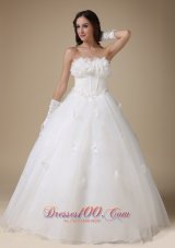 Simple A-line Strapless Floor-length Taffeta and Organza Appliques Wedding Dress