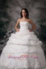 Custom Made Straplesss Ball Gown Wedding Dress Lace Pick-up Floor-length