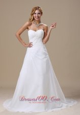 Wedding Dress With Ruched Bodice and Appliques Chiffon Custom Made