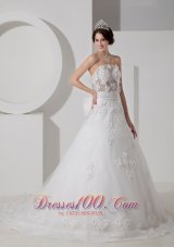 Customize A-line Strapless Tulle Beading and Appliques Wedding Dress Court Train
