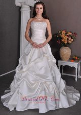 Luxurious A-line Strapless Chapel Train Taffeta Beading and Pick-ups Wedding Dress