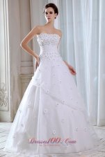 Brand New A-line Strapless Floor-length Tulle Appliques Wedding Dress