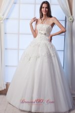 Best A-line Strapless Floor-lengthTulle Beading and Hand Made Flowers Wedding Dress