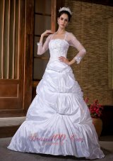 Custom Made Wedding Dress A-line Strapless Appliques Court Train Taffeta